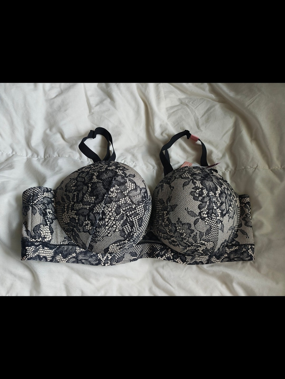 Lane Bryant Black Lace Overlay Cream Push-Up Bra